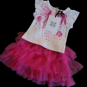 Baby Girl NWT 2pc Outfit Skirt Shirt 6 Month Infant Pink White